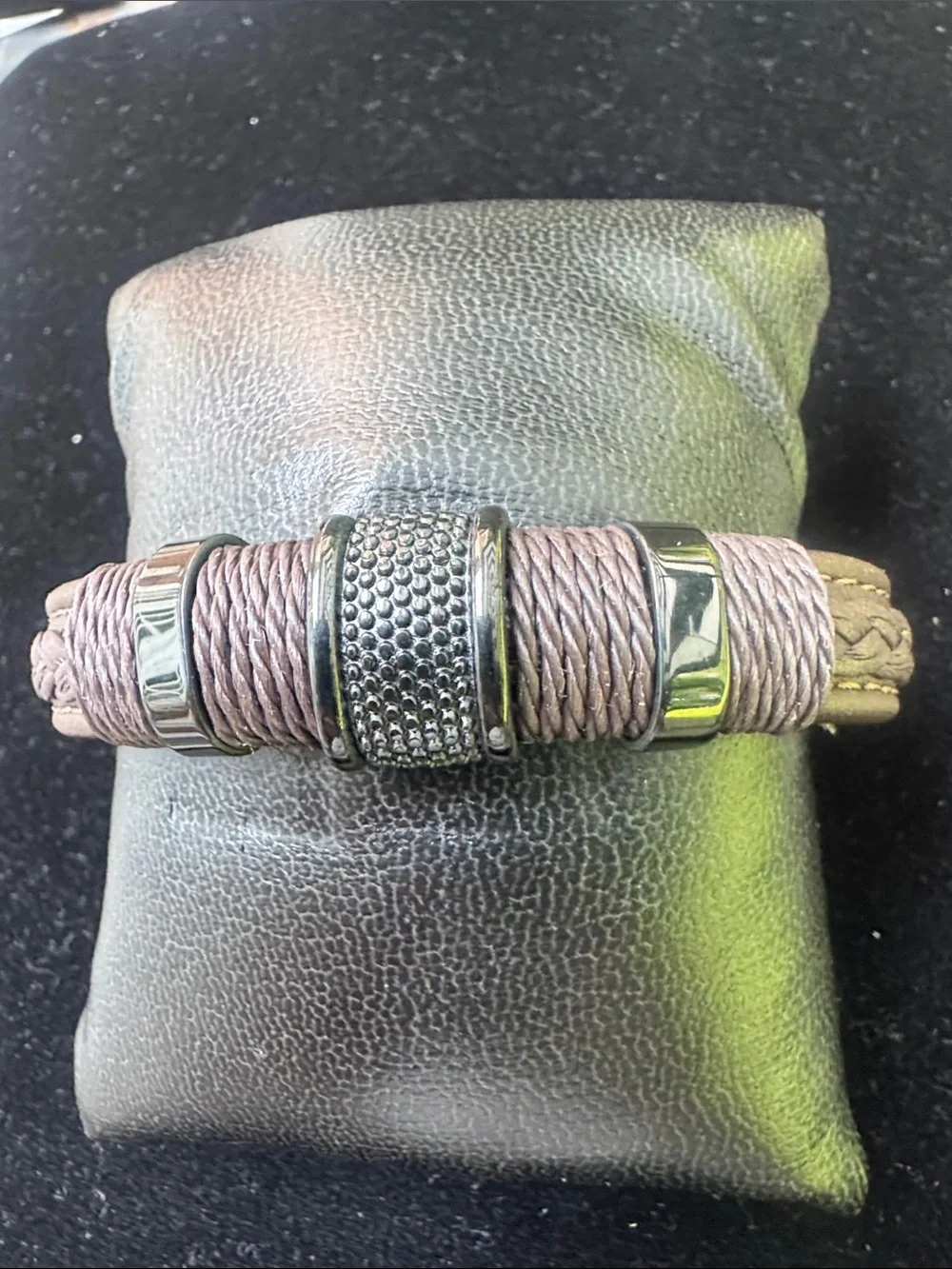 Unisex Brown Braided Leather Bracelet with Polished Gunmetal Clasp